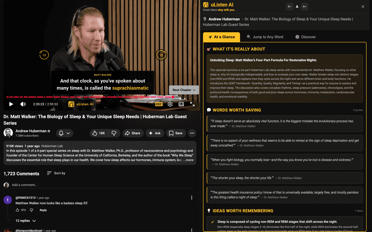 Crystal Clear Captions with speaker label on Huberman Lab